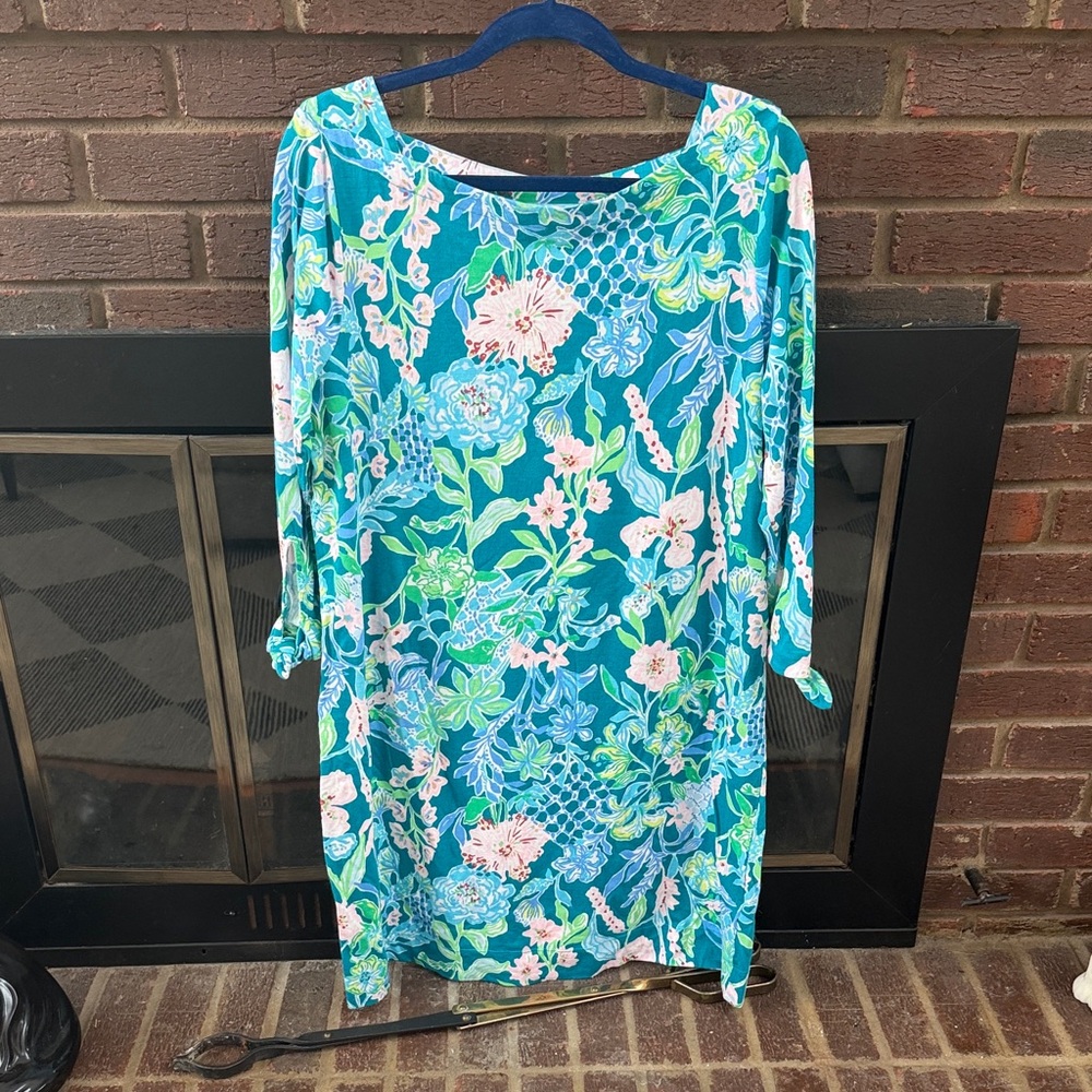 Lilly Pulitzer Lidia 3/4 Sleeve Boatneck Dress Blue